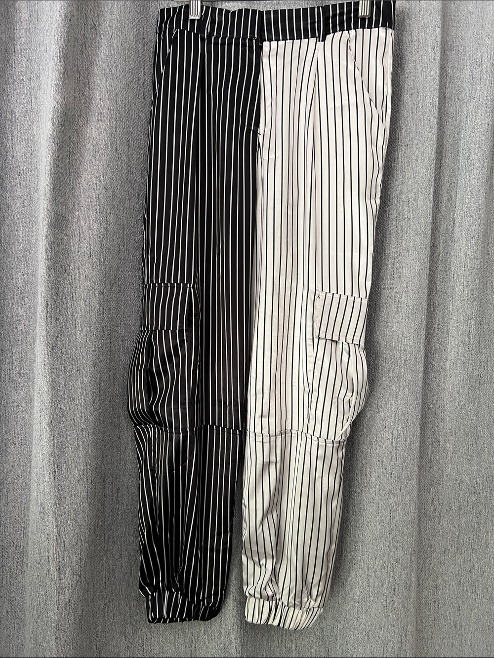 Jaded London Black & White Pinstripe Two-Tone Cargo Pants